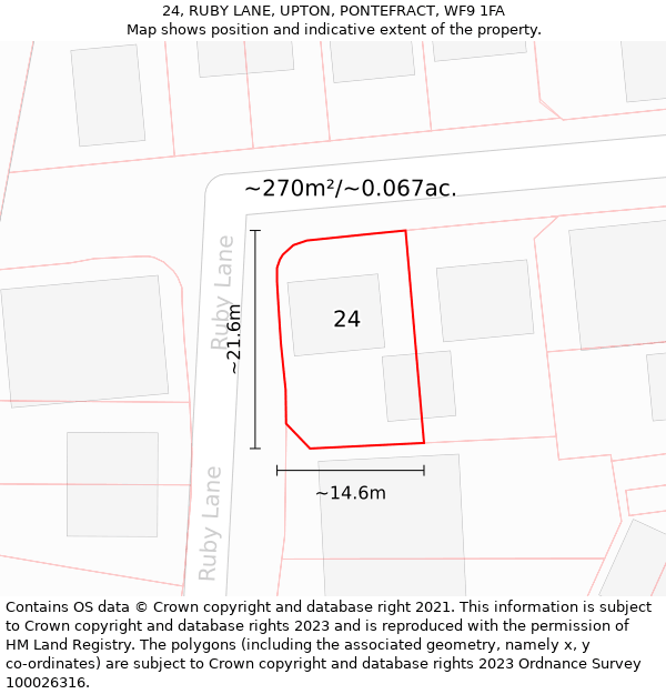 24, RUBY LANE, UPTON, PONTEFRACT, WF9 1FA: Plot and title map