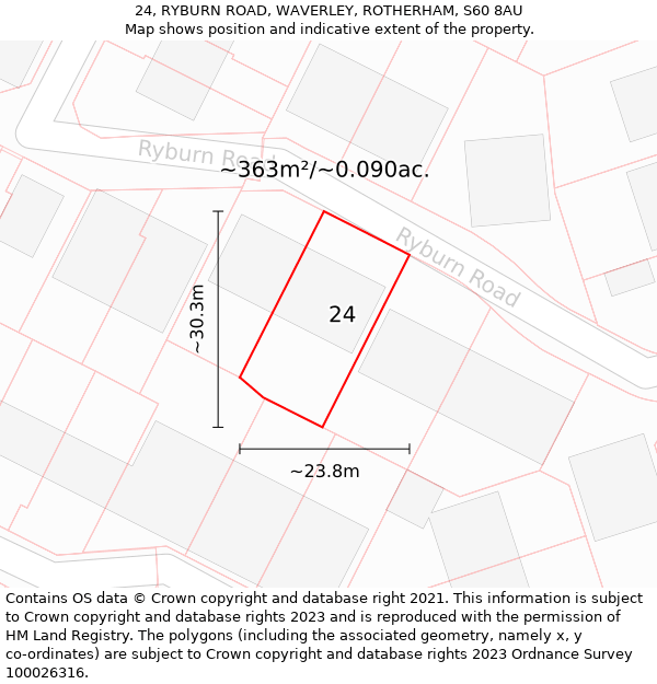 24, RYBURN ROAD, WAVERLEY, ROTHERHAM, S60 8AU: Plot and title map