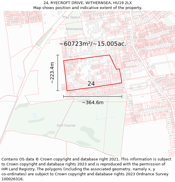 24, RYECROFT DRIVE, WITHERNSEA, HU19 2LX: Plot and title map