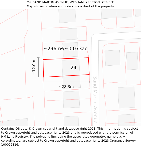 24, SAND MARTIN AVENUE, WESHAM, PRESTON, PR4 3FE: Plot and title map