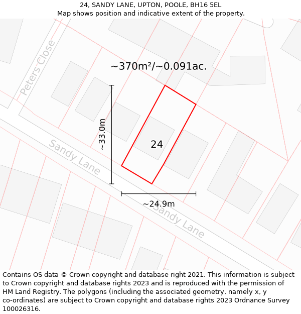 24, SANDY LANE, UPTON, POOLE, BH16 5EL: Plot and title map