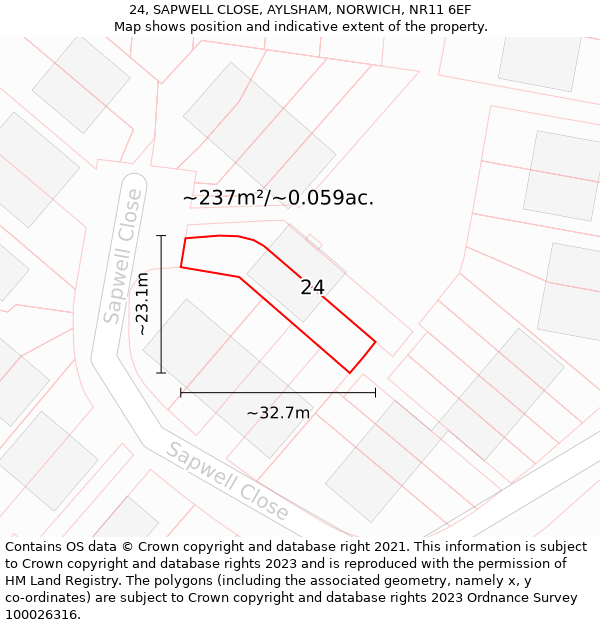 24, SAPWELL CLOSE, AYLSHAM, NORWICH, NR11 6EF: Plot and title map