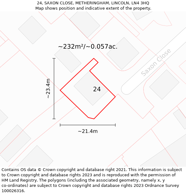 24, SAXON CLOSE, METHERINGHAM, LINCOLN, LN4 3HQ: Plot and title map