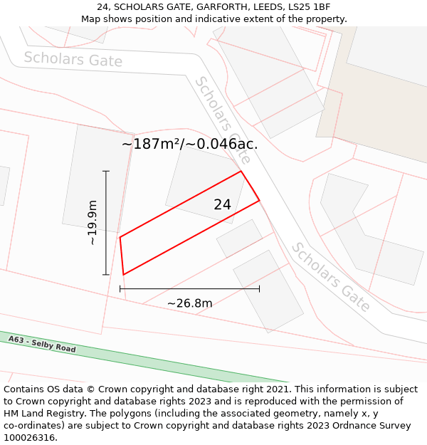 24, SCHOLARS GATE, GARFORTH, LEEDS, LS25 1BF: Plot and title map