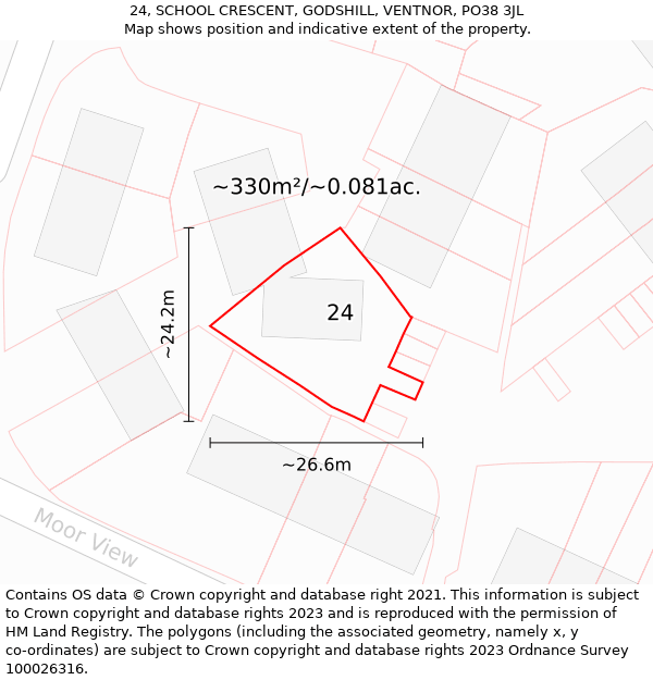 24, SCHOOL CRESCENT, GODSHILL, VENTNOR, PO38 3JL: Plot and title map