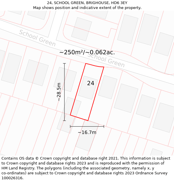 24, SCHOOL GREEN, BRIGHOUSE, HD6 3EY: Plot and title map