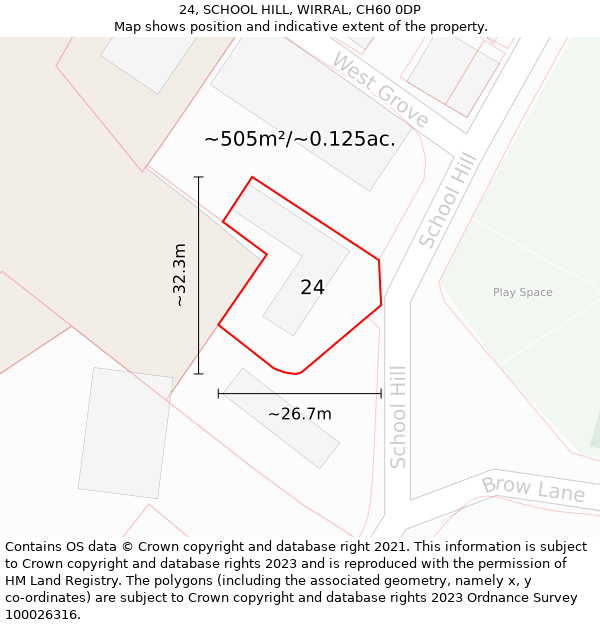 24, SCHOOL HILL, WIRRAL, CH60 0DP: Plot and title map