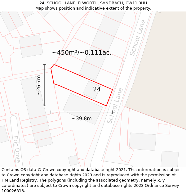 24, SCHOOL LANE, ELWORTH, SANDBACH, CW11 3HU: Plot and title map