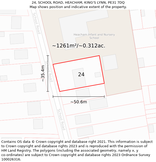 24, SCHOOL ROAD, HEACHAM, KING'S LYNN, PE31 7DQ: Plot and title map