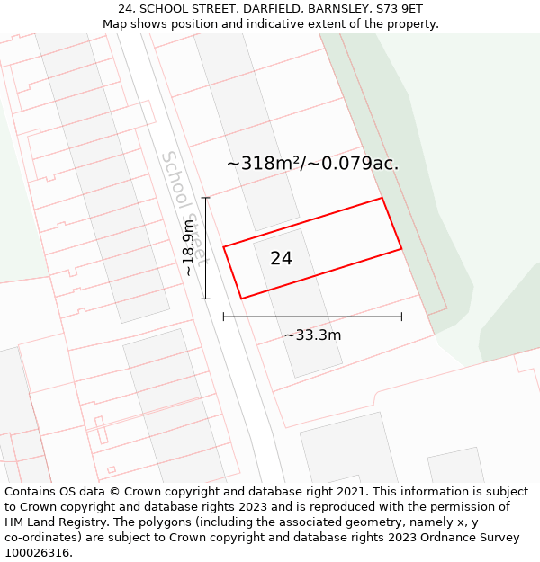 24, SCHOOL STREET, DARFIELD, BARNSLEY, S73 9ET: Plot and title map