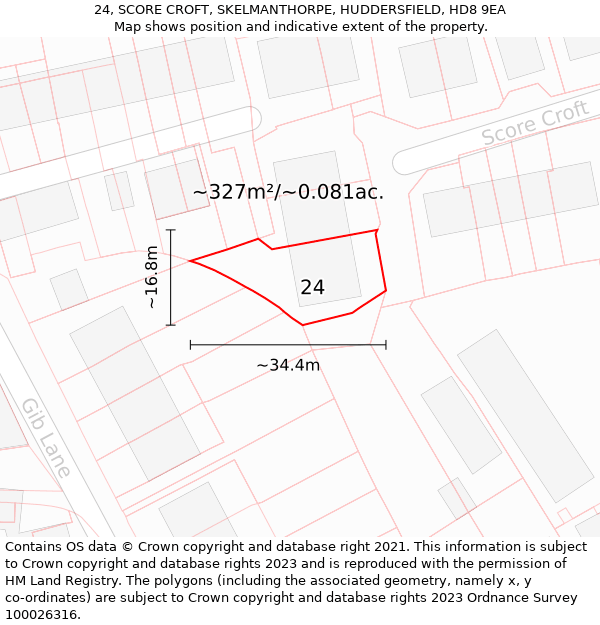 24, SCORE CROFT, SKELMANTHORPE, HUDDERSFIELD, HD8 9EA: Plot and title map