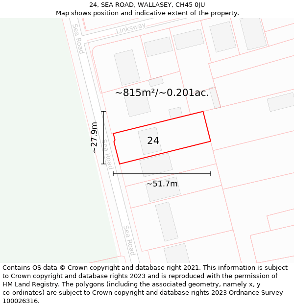 24, SEA ROAD, WALLASEY, CH45 0JU: Plot and title map