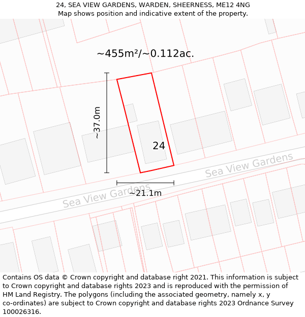 24, SEA VIEW GARDENS, WARDEN, SHEERNESS, ME12 4NG: Plot and title map