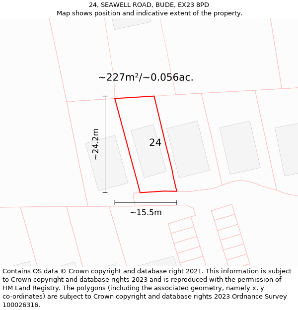 24, SEAWELL ROAD, BUDE, EX23 8PD: Plot and title map