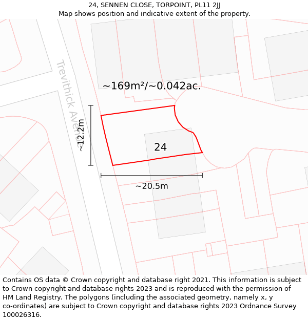 24, SENNEN CLOSE, TORPOINT, PL11 2JJ: Plot and title map