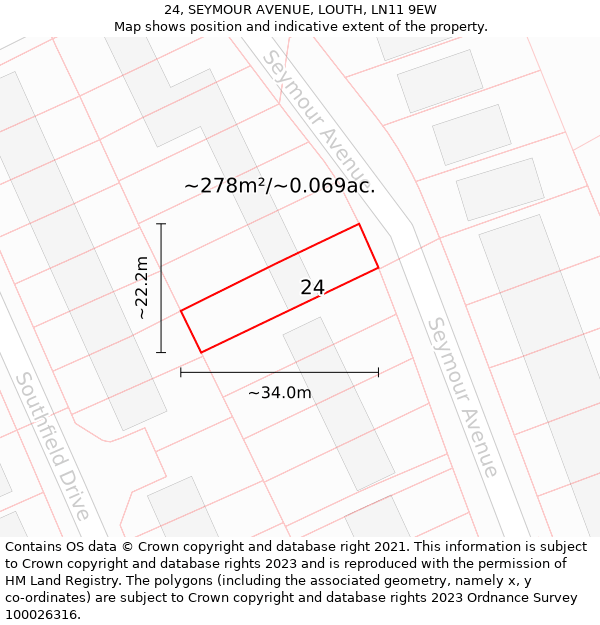 24, SEYMOUR AVENUE, LOUTH, LN11 9EW: Plot and title map