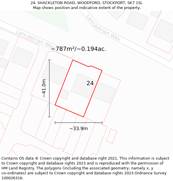 24, SHACKLETON ROAD, WOODFORD, STOCKPORT, SK7 1SL: Plot and title map