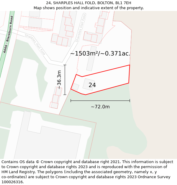 24, SHARPLES HALL FOLD, BOLTON, BL1 7EH: Plot and title map