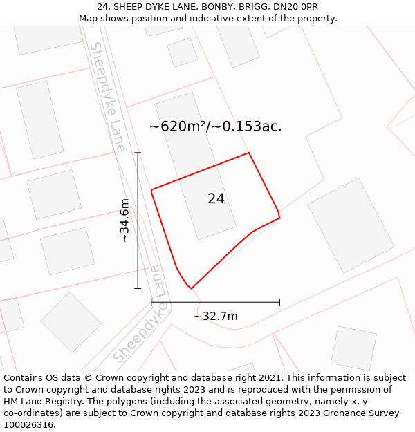 24, SHEEP DYKE LANE, BONBY, BRIGG, DN20 0PR: Plot and title map