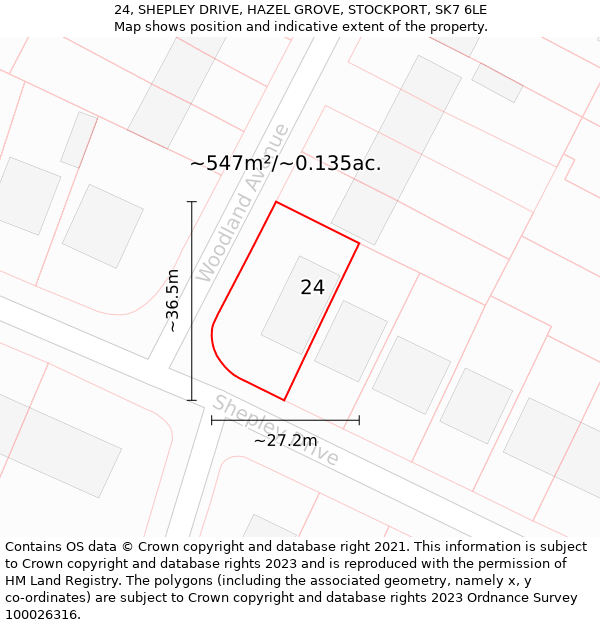 24, SHEPLEY DRIVE, HAZEL GROVE, STOCKPORT, SK7 6LE: Plot and title map