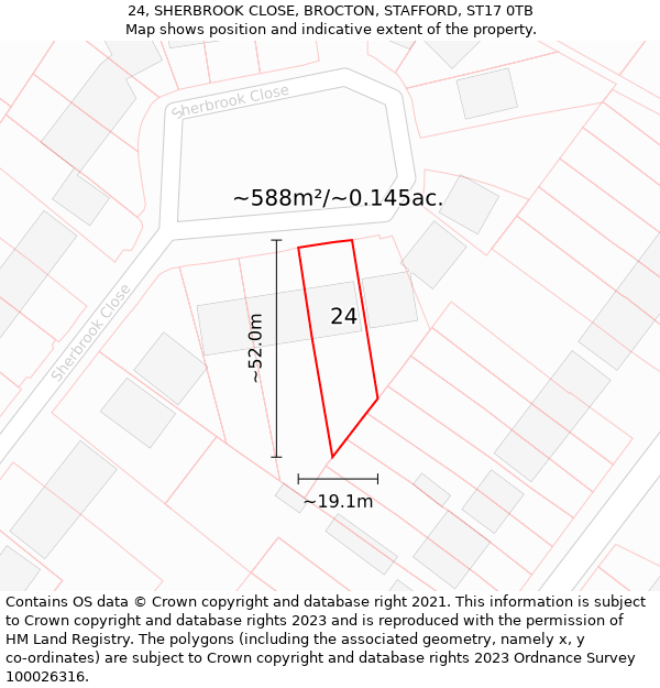 24, SHERBROOK CLOSE, BROCTON, STAFFORD, ST17 0TB: Plot and title map