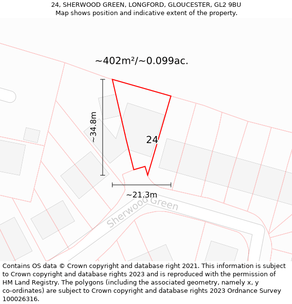 24, SHERWOOD GREEN, LONGFORD, GLOUCESTER, GL2 9BU: Plot and title map