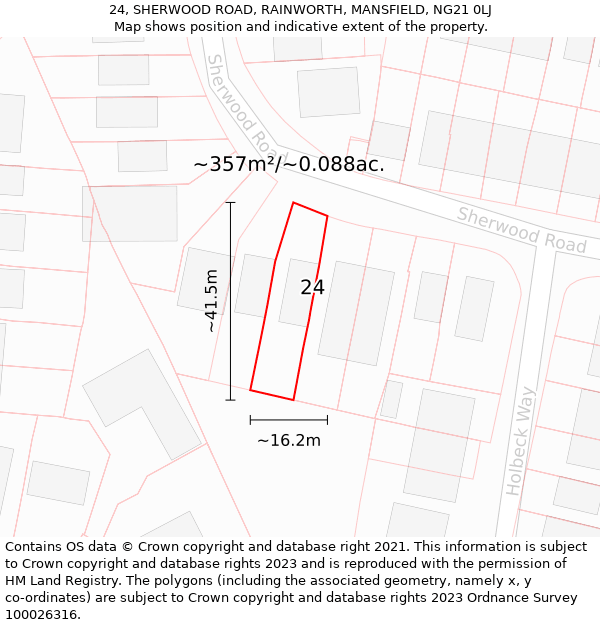 24, SHERWOOD ROAD, RAINWORTH, MANSFIELD, NG21 0LJ: Plot and title map