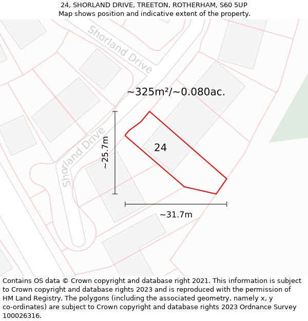 24, SHORLAND DRIVE, TREETON, ROTHERHAM, S60 5UP: Plot and title map