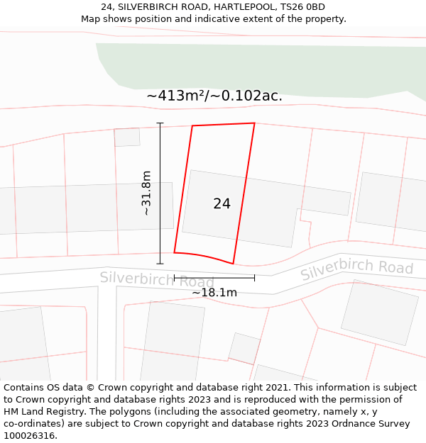 24, SILVERBIRCH ROAD, HARTLEPOOL, TS26 0BD: Plot and title map