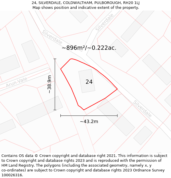 24, SILVERDALE, COLDWALTHAM, PULBOROUGH, RH20 1LJ: Plot and title map