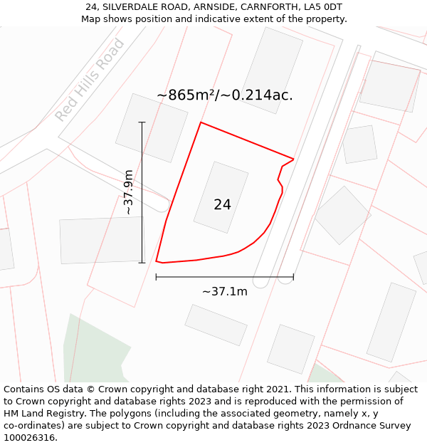 24, SILVERDALE ROAD, ARNSIDE, CARNFORTH, LA5 0DT: Plot and title map