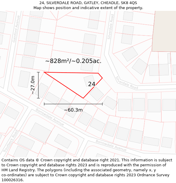 24, SILVERDALE ROAD, GATLEY, CHEADLE, SK8 4QS: Plot and title map