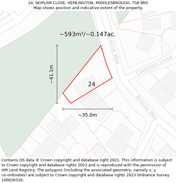 24, SKIPLAM CLOSE, HEMLINGTON, MIDDLESBROUGH, TS8 9RG: Plot and title map