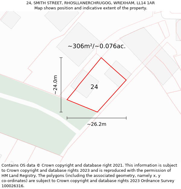 24, SMITH STREET, RHOSLLANERCHRUGOG, WREXHAM, LL14 1AR: Plot and title map