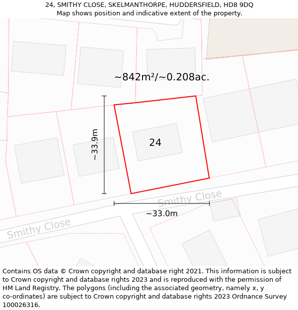 24, SMITHY CLOSE, SKELMANTHORPE, HUDDERSFIELD, HD8 9DQ: Plot and title map