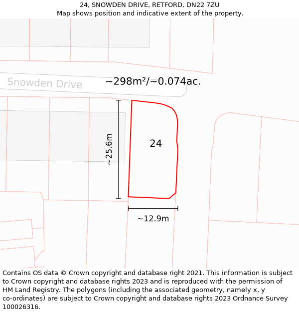 24, SNOWDEN DRIVE, RETFORD, DN22 7ZU: Plot and title map