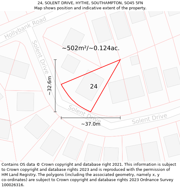 24, SOLENT DRIVE, HYTHE, SOUTHAMPTON, SO45 5FN: Plot and title map