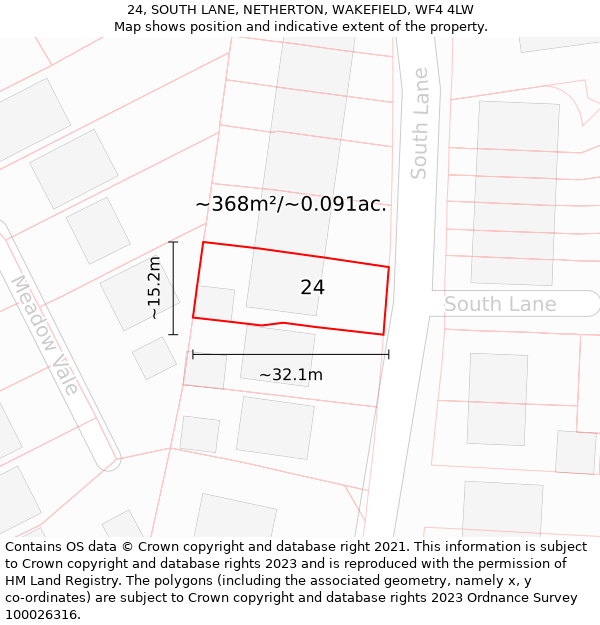 24, SOUTH LANE, NETHERTON, WAKEFIELD, WF4 4LW: Plot and title map