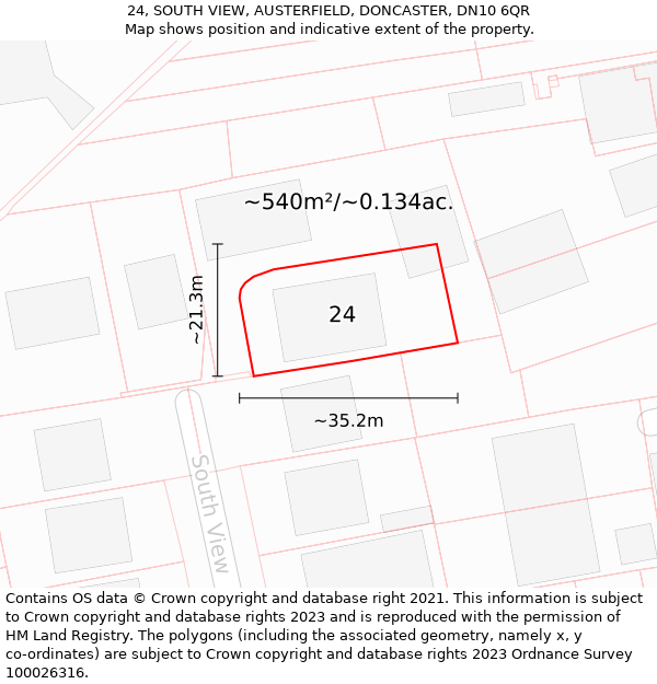 24, SOUTH VIEW, AUSTERFIELD, DONCASTER, DN10 6QR: Plot and title map