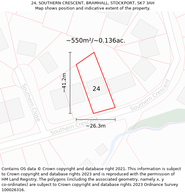 24, SOUTHERN CRESCENT, BRAMHALL, STOCKPORT, SK7 3AH: Plot and title map