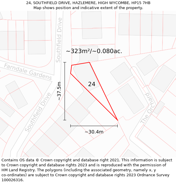 24, SOUTHFIELD DRIVE, HAZLEMERE, HIGH WYCOMBE, HP15 7HB: Plot and title map