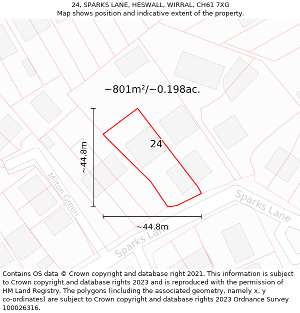 24, SPARKS LANE, HESWALL, WIRRAL, CH61 7XG: Plot and title map