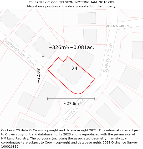 24, SPERRY CLOSE, SELSTON, NOTTINGHAM, NG16 6BS: Plot and title map