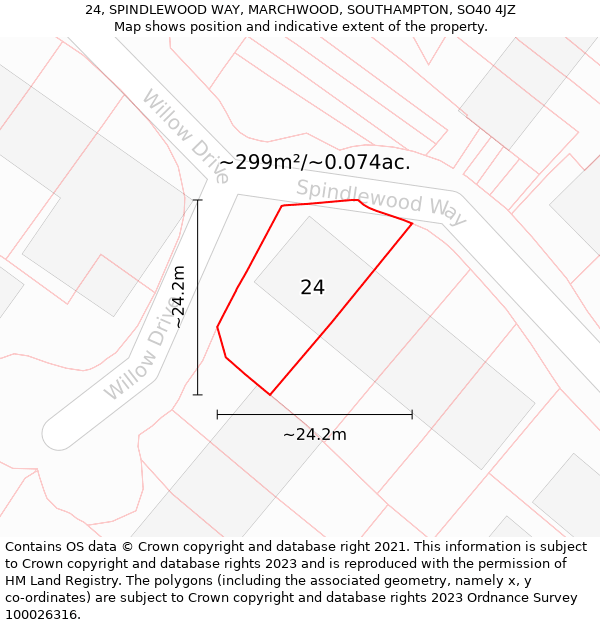 24, SPINDLEWOOD WAY, MARCHWOOD, SOUTHAMPTON, SO40 4JZ: Plot and title map