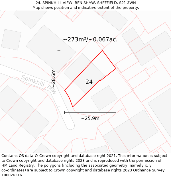 24, SPINKHILL VIEW, RENISHAW, SHEFFIELD, S21 3WN: Plot and title map