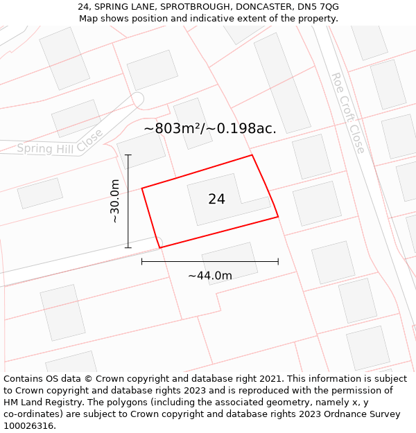 24, SPRING LANE, SPROTBROUGH, DONCASTER, DN5 7QG: Plot and title map