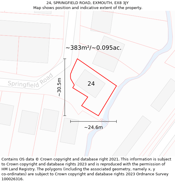 24, SPRINGFIELD ROAD, EXMOUTH, EX8 3JY: Plot and title map