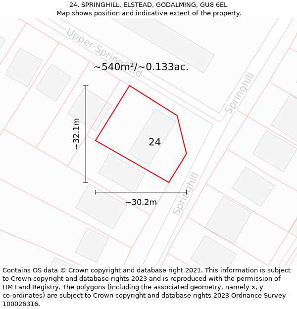 24, SPRINGHILL, ELSTEAD, GODALMING, GU8 6EL: Plot and title map