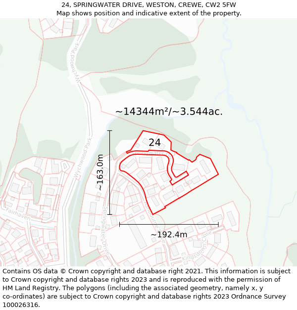 24, SPRINGWATER DRIVE, WESTON, CREWE, CW2 5FW: Plot and title map