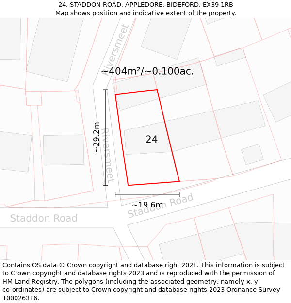 24, STADDON ROAD, APPLEDORE, BIDEFORD, EX39 1RB: Plot and title map